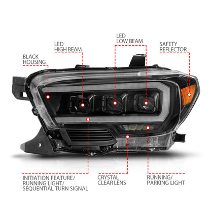 ANZO 16-22 Toyota Tacoma LED Projector Headlights w/ Light Bar Sequential Black Housing w/Initiation 111563 111563 Photo - Unmounted