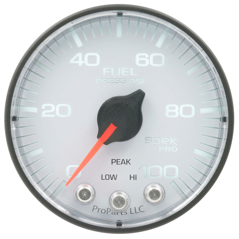 Autometer Spek-Pro Gauge Fuel Press 2 1/16in 100psi Stepper Motor W/Peak & Warn Wht/Blk P314128 P314128 User 2