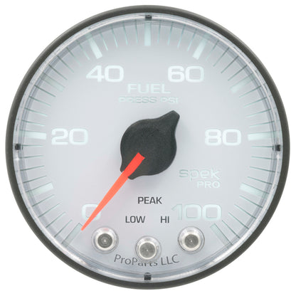 Autometer Spek-Pro Gauge Fuel Press 2 1/16in 100psi Stepper Motor W/Peak & Warn Wht/Blk P314128 P314128 User 2