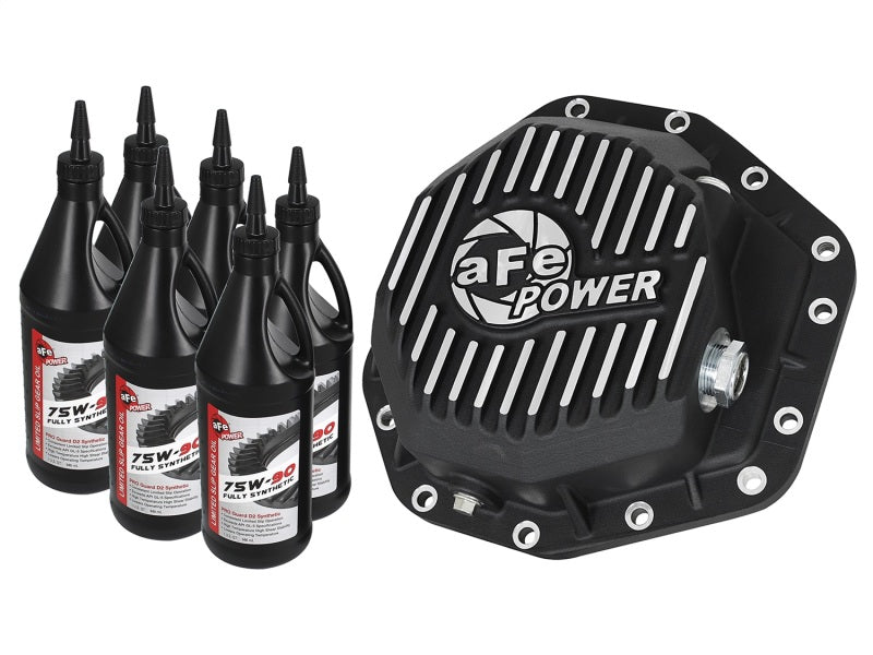 aFe Pro Series Rear Differential Cover Kit Black w/Machined Fins, Gear Oil 46-70352-WL Photo - Primary