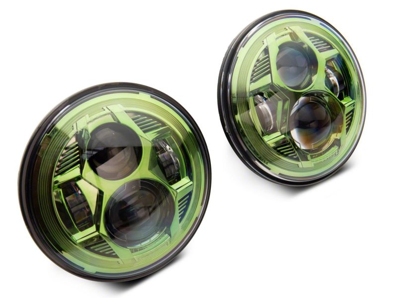 Raxiom 07-18 Jeep Wrangler JK 7-In LED Headlights Green Housing- Clear Lens J154699 J154699 Photo - Close Up