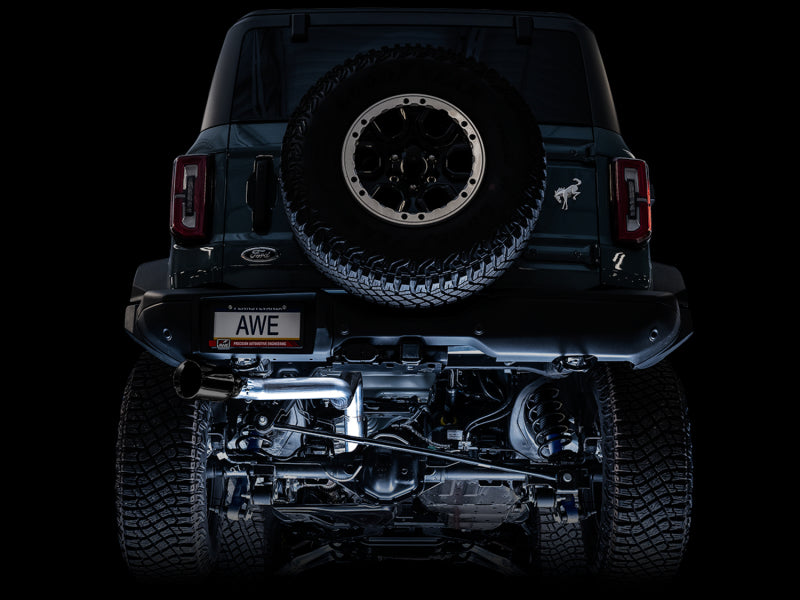 AWE Tuning 2021+ Ford Bronco 0FG Single Rear Exit Exhaust w/Diamond Black Tip & Bash Guard 3015-23789 3015-23789 Photo - Mounted