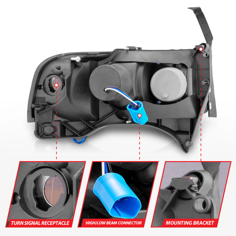 Anzo 1994-2001 Dodge Ram Crystal Headlights Black w/ LED 111205 Photo - Unmounted