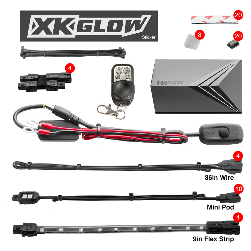 XKGLOW XK Glow Strips Single Color XKGLOW LED Accent Light Motorcycle Kit Blue - 10xPod + 4x8In XK034002-B XK034002-B User 1