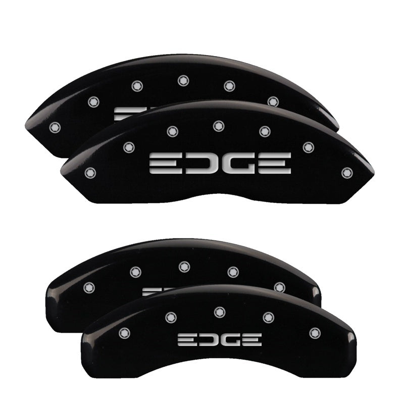MGP 4 Caliper Covers Engraved Front & Rear Edge Black finish silver ch 10119SEDGBK 10119SEDGBK Photo - Primary