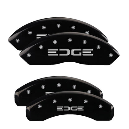 MGP 4 Caliper Covers Engraved Front & Rear Edge Black finish silver ch 10119SEDGBK 10119SEDGBK Photo - Primary