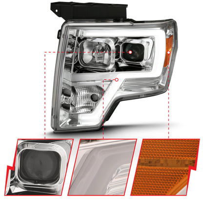 ANZO 2009-2014 Ford F-150 Projector Headlight Plank Style Chrome Amber 111444 111444 Photo - Close Up