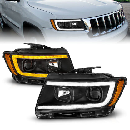 ANZO 11-13 Jeep Grand Cherokee (Factory Halogen Only) Projector Headlights w/Light Bar Swtchbk Black 111568 111568 Photo - Primary