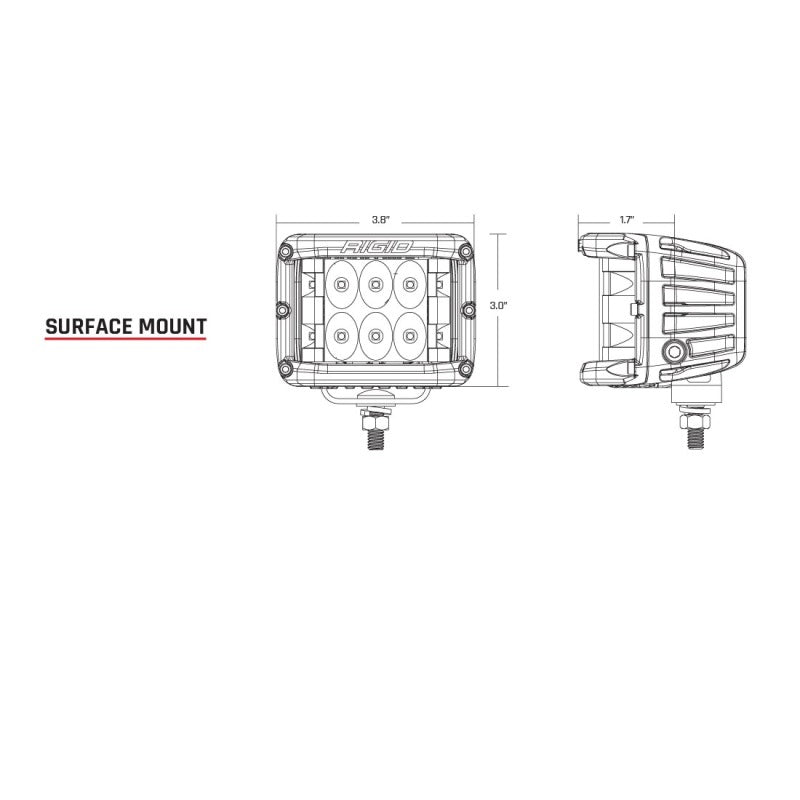 Rigid Industries D-SS Spot w/ Amber PRO Lens (Pair) 262214 262214 Technical Drawing