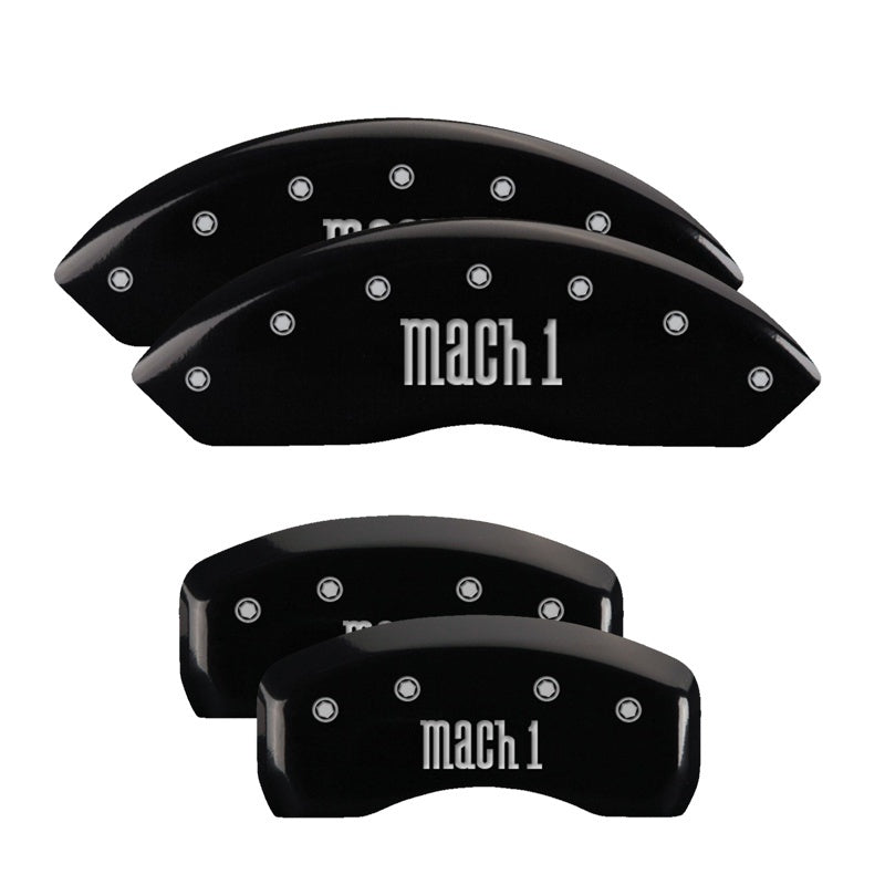 MGP 4 Caliper Covers Engraved Front & Rear Mach 1 Black finish silver ch 10017SMCHBK 10017SMCHBK Photo - Primary