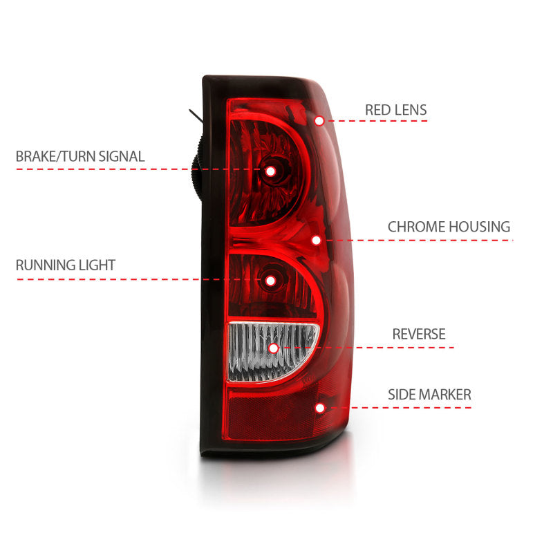 ANZO 2004-2007 Chevy Silverado Taillight Red/Clear Lens w/Black Trim (OE Replacement) 311302 311302 Photo - Unmounted