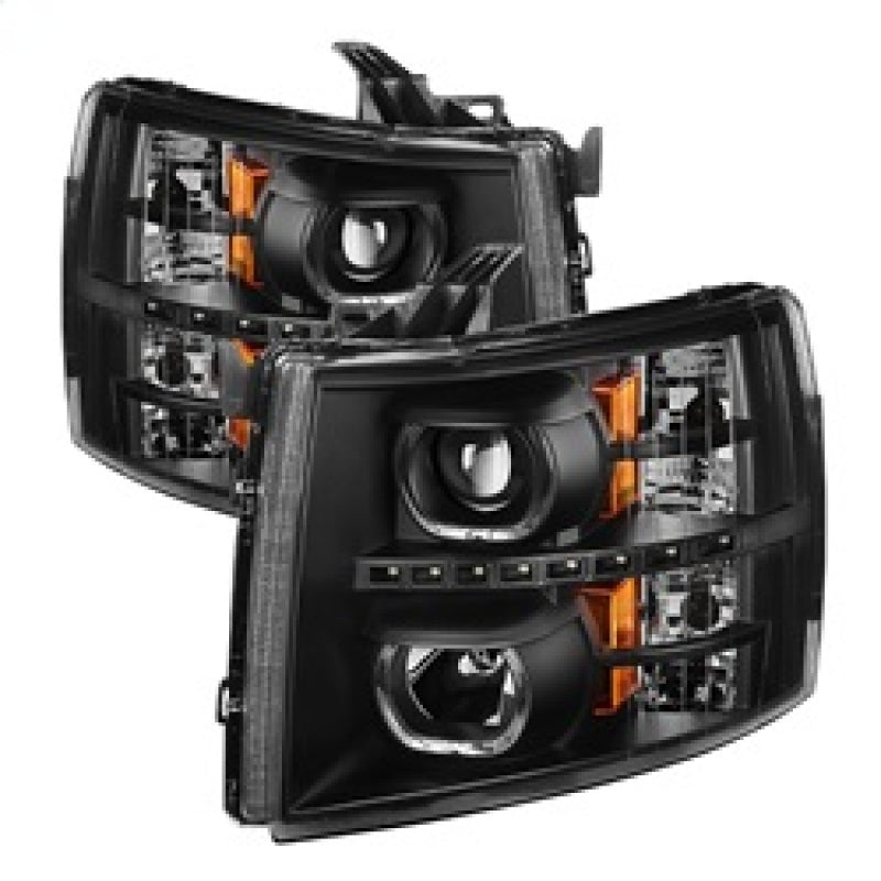 SPYDER Xtune Chevy Silverado 1500/2500/3500 07-13 LED Halo Projector Headlights Black PRO-JH-CSIL07-CFB-BK 9032189 9032189 Photo - Primary