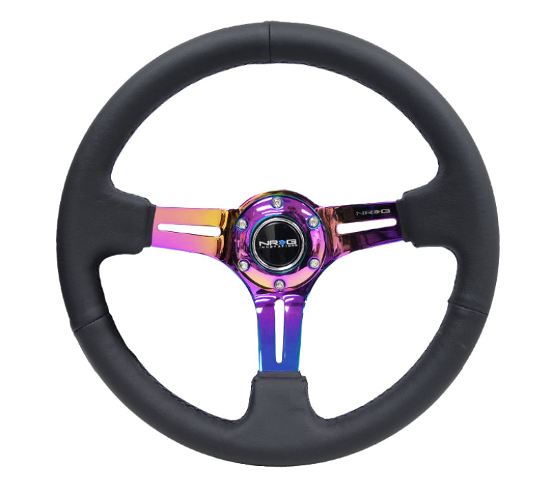 NRG Reinforced Steering Wheel 350mm Sport Leather (3" Deep) Black Stitch RST-018R-MCBS Photo - Primary