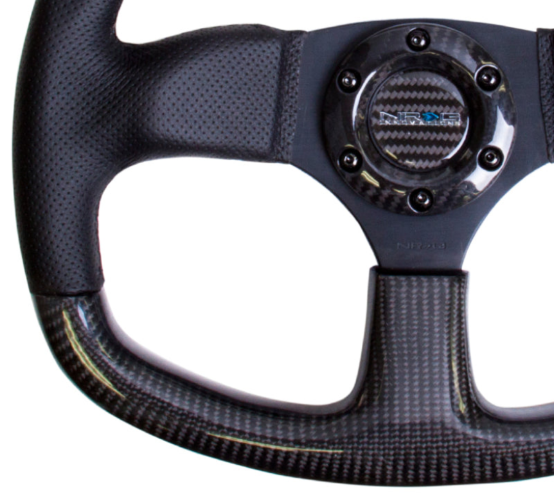 NRG Carbon Fiber Steering Wheel 320mm Flat Bottom w/ Black Stitching ST-009CFBS Photo - Primary