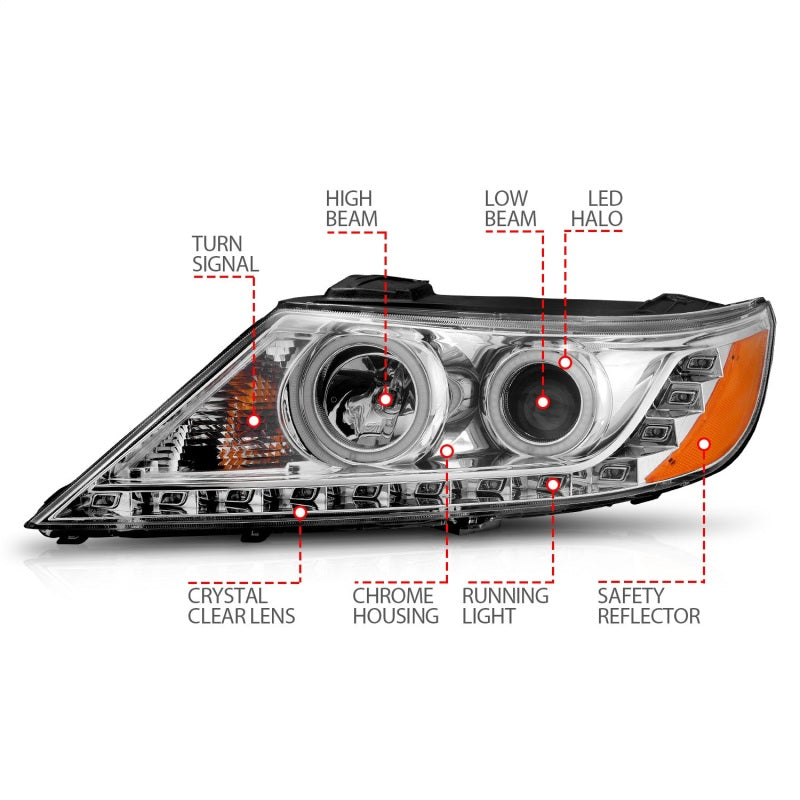 Anzo 2011-2013 Kia Sorento Projector Headlights w/ Halo Chrome (CCFL) 111249 Photo - Unmounted