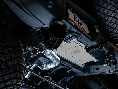 AWE Tuning 2021+ Ford Bronco 0FG Single Rear Exit Exhaust w/Diamond Black Tip & Bash Guard 3015-23789 3015-23789 Photo - Mounted