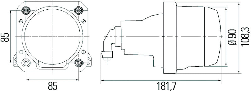 Hella 90mm Bi-Halogen / Bi-Xenon V2 Shutter Pigtail H84985461 H84985461 Technical Drawing