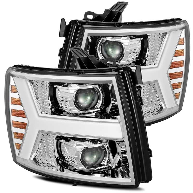 AlphaRex 07-13 Chevy 1500 LUXX LED Proj Headlights Plank Design Chrome w/ Activ Light/Seq Signal/DRL 880222 880222 Photo - Primary