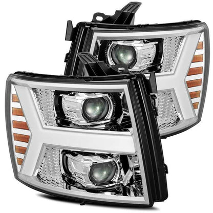 AlphaRex 07-13 Chevy 1500 LUXX LED Proj Headlights Plank Design Chrome w/ Activ Light/Seq Signal/DRL 880222 880222 Photo - Primary