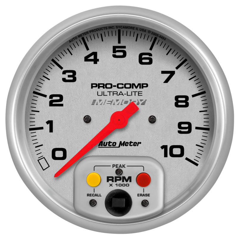 Autometer Gauge, Tachometer, 5", 10k Rpm, In-Dash W/Peak Rpm Memory, Ultra-Lite 4494 Photo - Primary