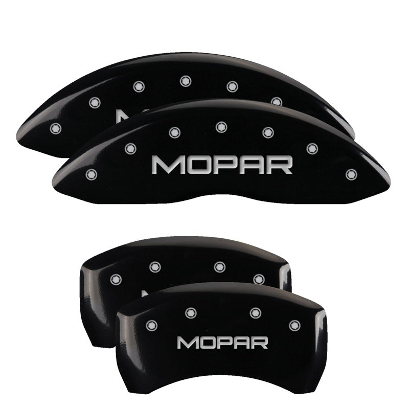 MGP 4 Caliper Covers Engraved Front & Rear MOPAR Black finish silver ch 32010SMOPBK 32010SMOPBK Photo - Primary