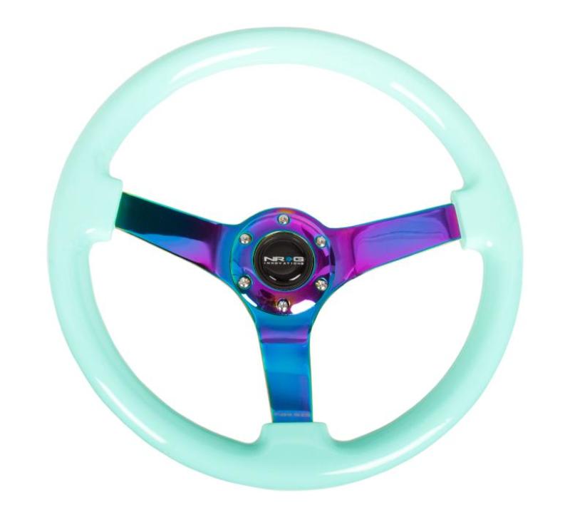 NRG Reinforc Steering Wheel (350mm / 3in. Deep) Minty Fresh Wood Grain w/Neochrome 3-Spoke Center RST-036MF-MC RST-036MF-MC User 1