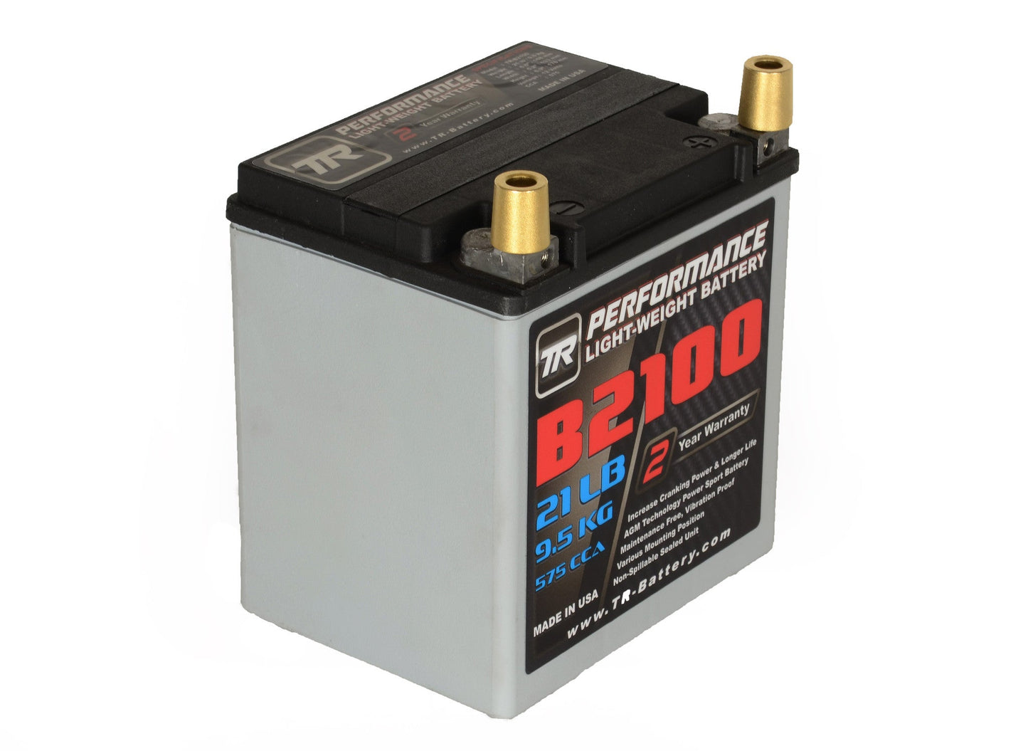 Tomioka Racing TR-B2100 21LBS AGM Lightweight Battery Street Use Race Use Track Use Universal Fit with Battery Tender (Optional)