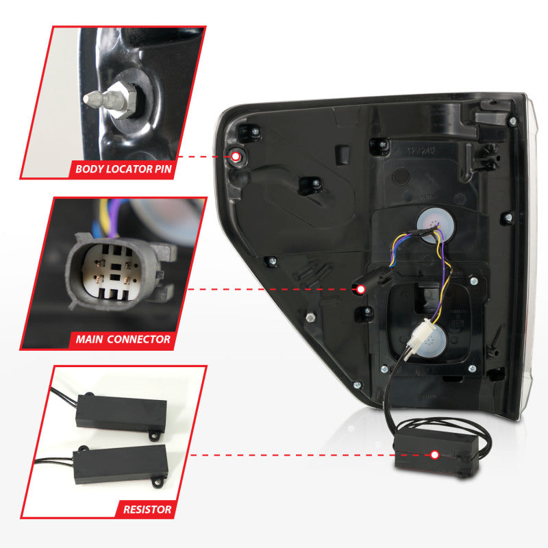 ANZO 21-23 Ford F-150 LED Taillights Seq. Signal w/BLIS Cover - Black (For Factory Halogen ONLY) 311475 311475 Photo - Unmounted