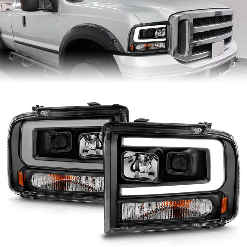 ANZO 99-04 Ford F250/F350/F450/Excursion (excl 99) Projector Headlights - w/ Light Bar Black Housing 111551 111551 Photo - Primary