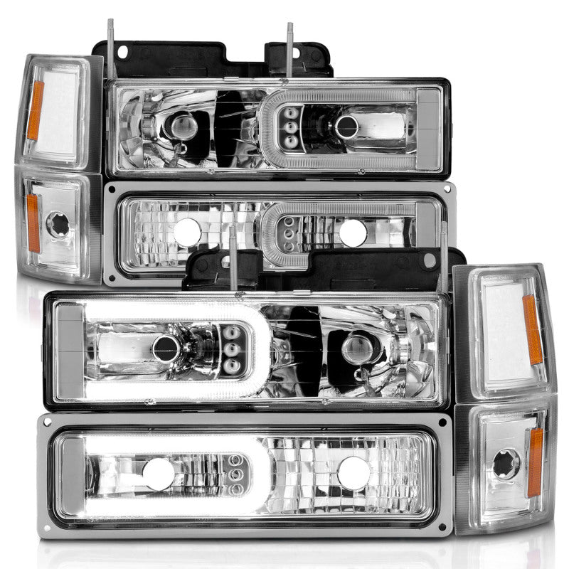 ANZO 88-98 Chevrolet C1500 Crystal Headlights w/Light Bar Chrome Housing w/ Signal Side Markers 8Pcs 111529 111529 Photo - Unmounted