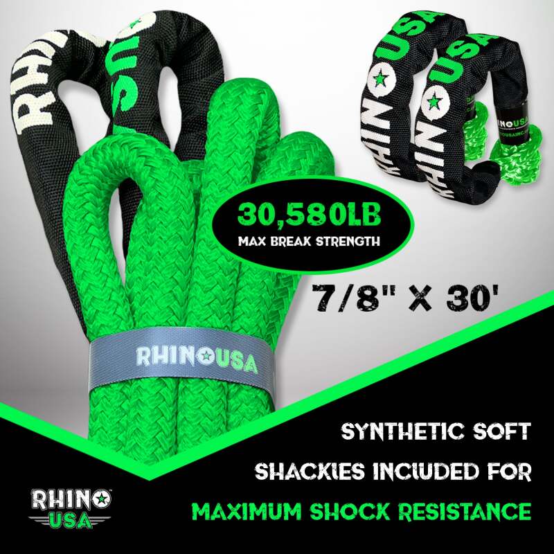 Rhino USA 7/8In X 30Ft Kinetic Rope Recovery Kit W/Soft Shackles (Green) RG-KRKIT78X30-GRN RG-KRKIT78X30-GRN User 1