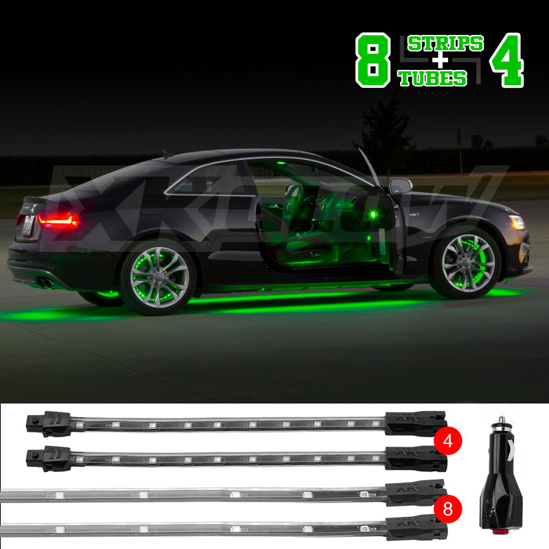 XKGLOW XK Glow Strip Single Color Underglow LED Accent Light Car/Truck Kit Green - 8x24In Tube + 4x8In XK041005-G XK041005-G User 1