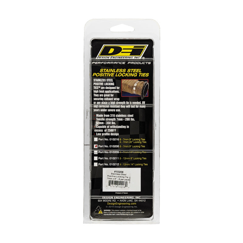DEI Stainless Steel Positive Locking Tie 1/4in (7mm) x 9in - 8 per pack 10208 10208 Photo - in package