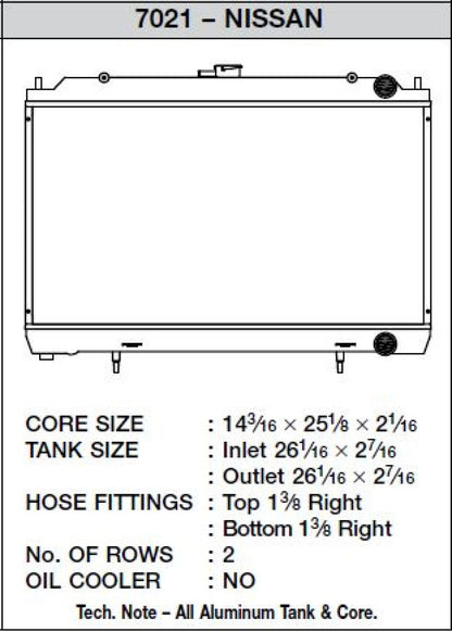 CSF Racing Radiators, 95-98 Nissan 240 SX (KA24E engine) 7021 Technical Drawing