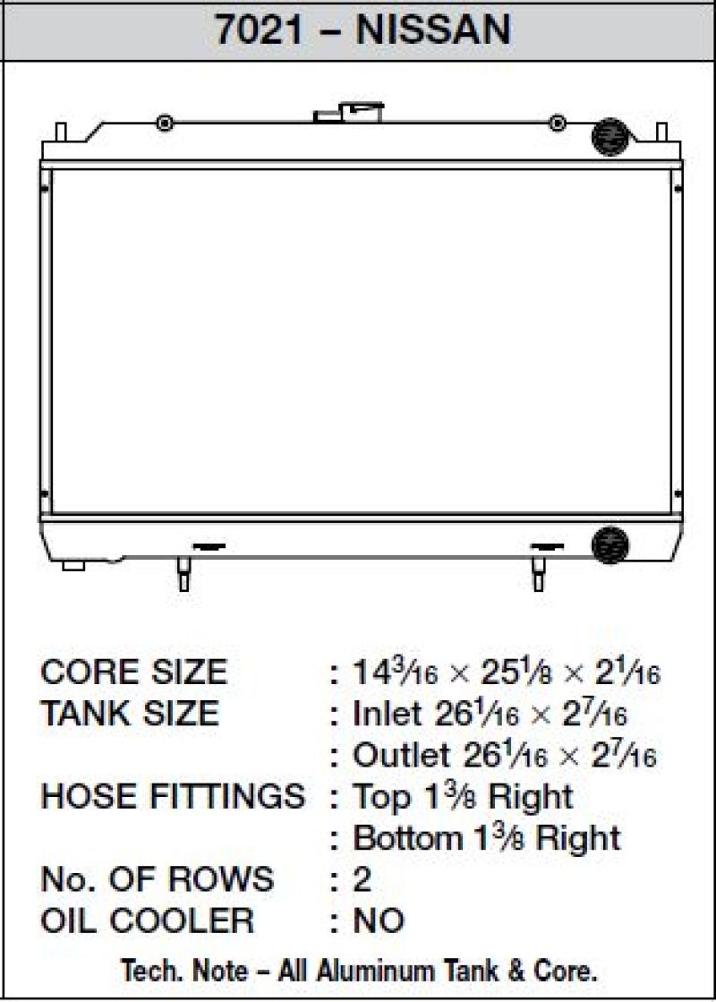 CSF Racing Radiators, 95-98 Nissan 240 SX (KA24E engine) 7021 Technical Drawing