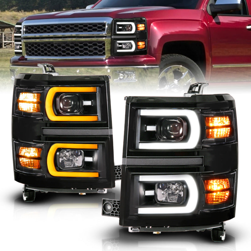 ANZO 14-15 Chevy Silverado 1500 Black Dual Switchback+Sequential LED Tube Sq. Projector Headlights 111617 111617 Photo - Primary