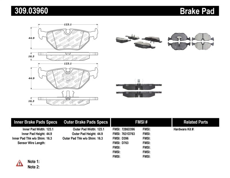 StopTech Sport Brake Pads With Shims And Hardware 309.03960 Photo - Primary