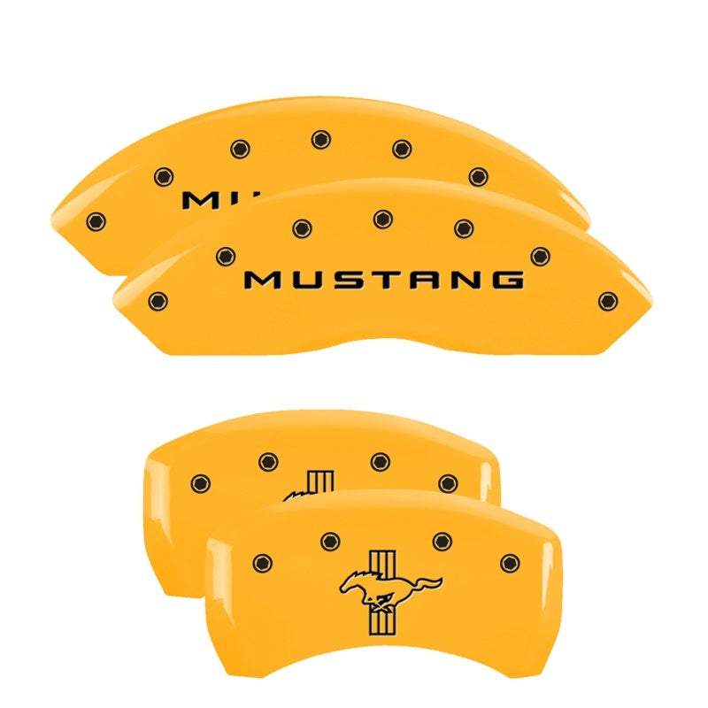 MGP 4 Caliper Covers Engraved Front Mustang Engraved Rear Bar & Pony Yellow finish black ch 10198SMBPYL 10198SMBPYL Photo - Primary