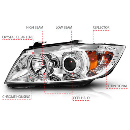 Anzo 2006-2008 BMW 3 Series E90-E91 Projector Headlights w/ Halo w/ LED Bar 121336 User 6