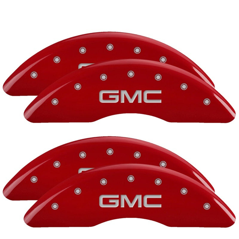 MGP Caliper Covers (set of 4), Engraved Front & Rear GMC Red finish silver 34003SGMCRD Photo - Primary