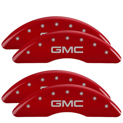 MGP Caliper Covers (set of 4), Engraved Front & Rear GMC Red finish silver 34003SGMCRD Photo - Primary