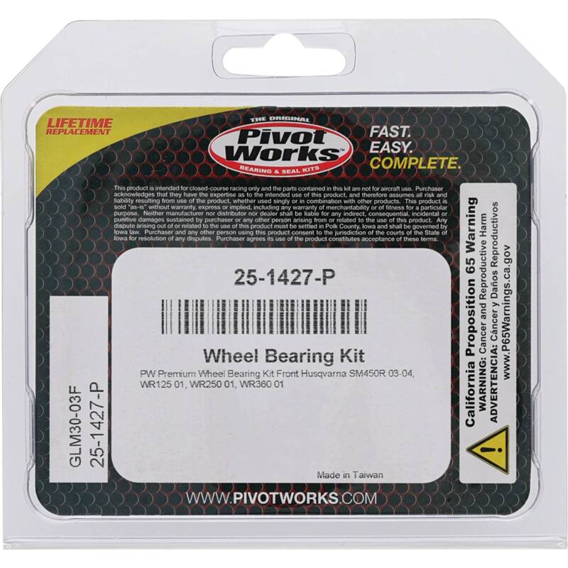 Pivot Works Husqvarna Wheel Bearing Kit Premium Bearings 25-1427-P 25-1427-P Photo - Primary