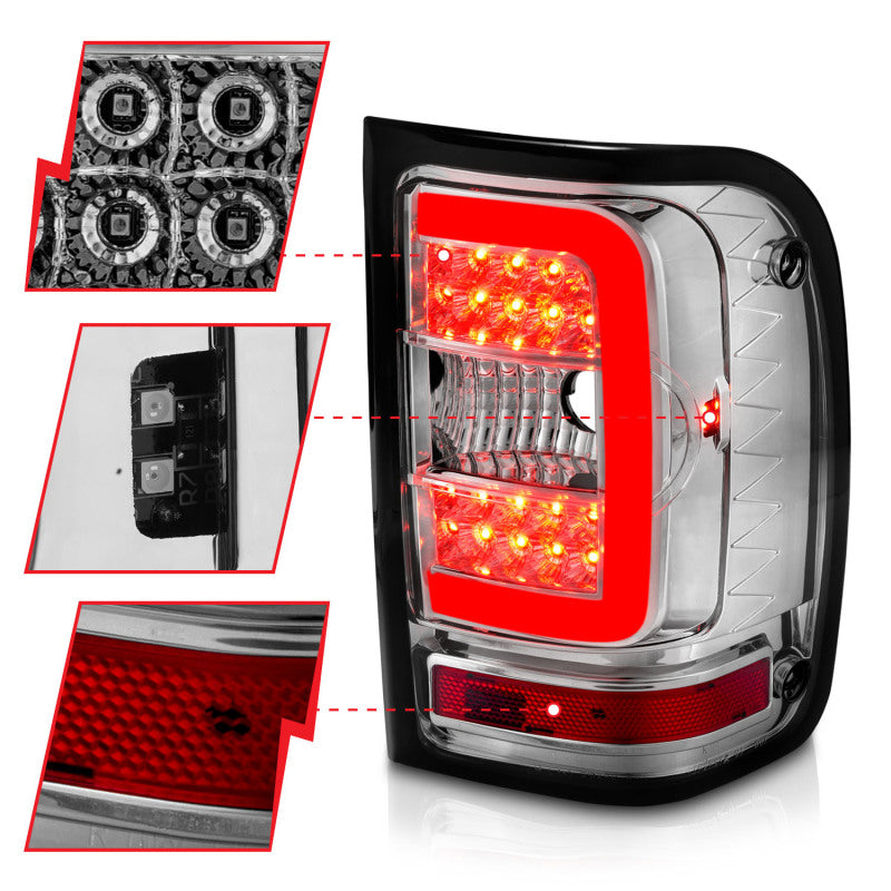 ANZO 2001-2011 Ford  Ranger LED Tail Lights w/ Light Bar Chrome Housing Clear Lens 311392 311392 Photo - Unmounted
