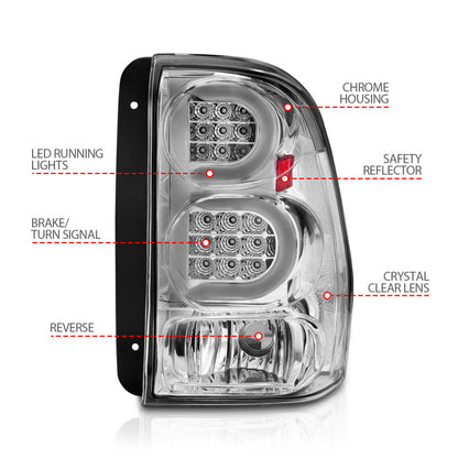 ANZO 2002-2009 Chevrolet Trailblazer LED Tail Lights w/ Light Bar Chrome Housing Clear Lens 311373 311373 Photo - Unmounted