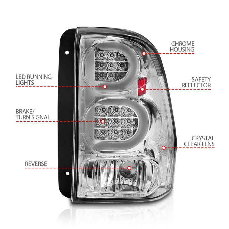 ANZO 2002-2009 Chevrolet Trailblazer LED Tail Lights w/ Light Bar Chrome Housing Clear Lens 311373 311373 Photo - Unmounted