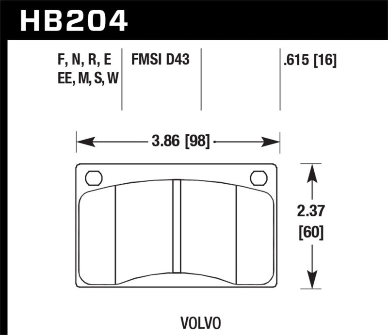 Hawk Performance Hawk 90-93 Volvo 240 2.3L Base Front ER-1 Brake Pads HB204D.615 HB204D.615 Photo - Primary