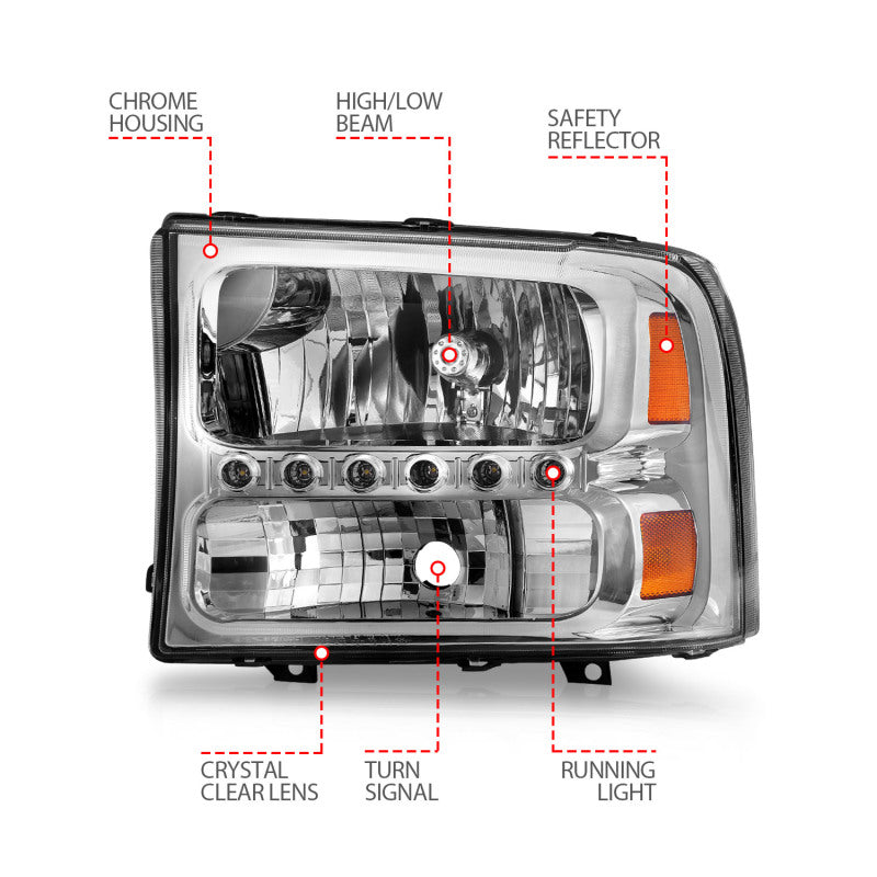 Anzo 2000-2004 Ford Excursion Crystal Headlights Chrome w/ LED 1pc 111088 Photo - Unmounted