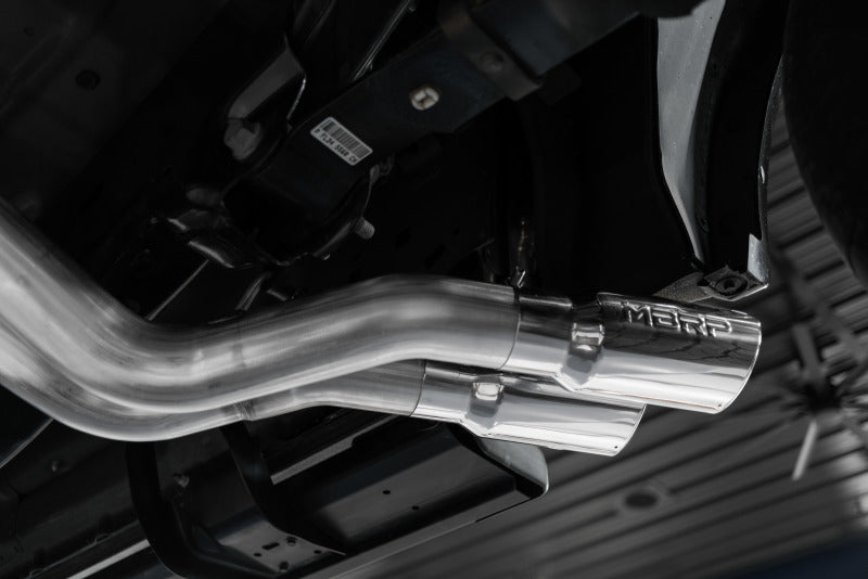 MBRP 15+ Ford F150 T409 Pre-Axle 4in OD Tips Dual Outlet 3in Cat Back S5262AL Photo - Close Up