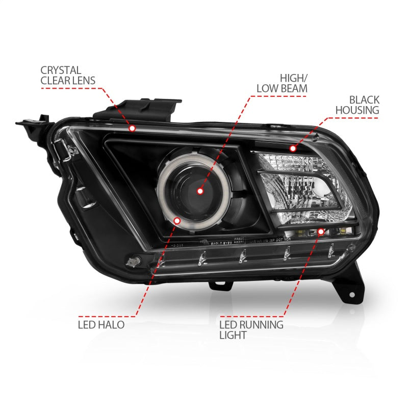 Anzo 2010-2014 Ford Mustang Projector Headlights w/ Halo Black (CCFL) 121323 Photo - Unmounted