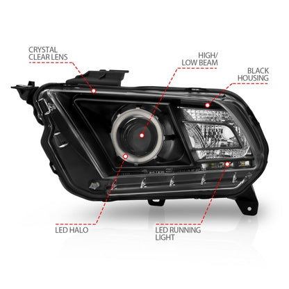 Anzo 2010-2014 Ford Mustang Projector Headlights w/ Halo Black (CCFL) 121323 Photo - Unmounted